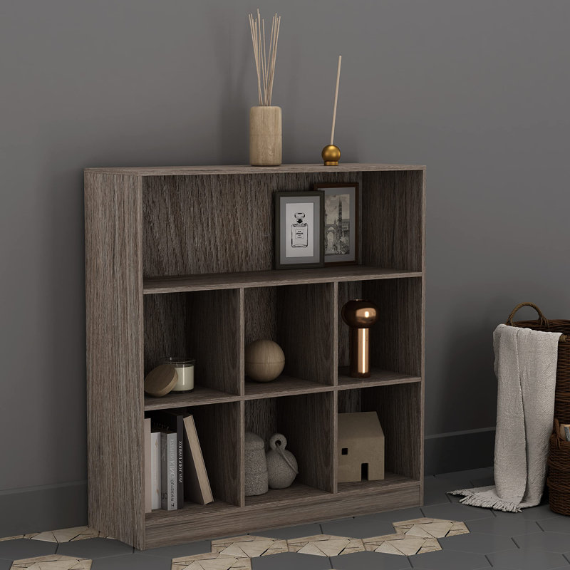 Thorntown 94cm H x 88cm W Cube Bookcase, Anthracite Oak