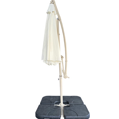Parasol de marché extérieur décalé pour porte-à-faux de patio, couleur beige, mât de 1,9 pouce, parasol 10 pi Wind For Fun sans base en plastique, tissu, 8 baleines robustes, événements d'installation rapide