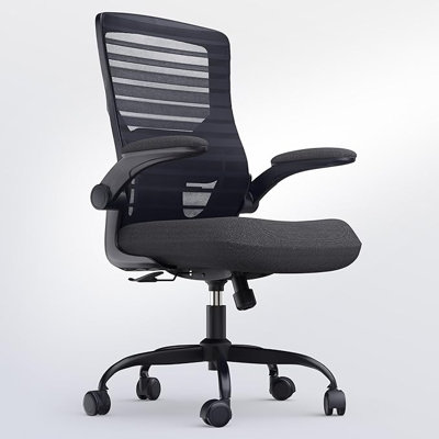 Adjustable Height Swivel Rolling Wheels Flip-up Arms Mesh Chair for Home Vanity (Black)
