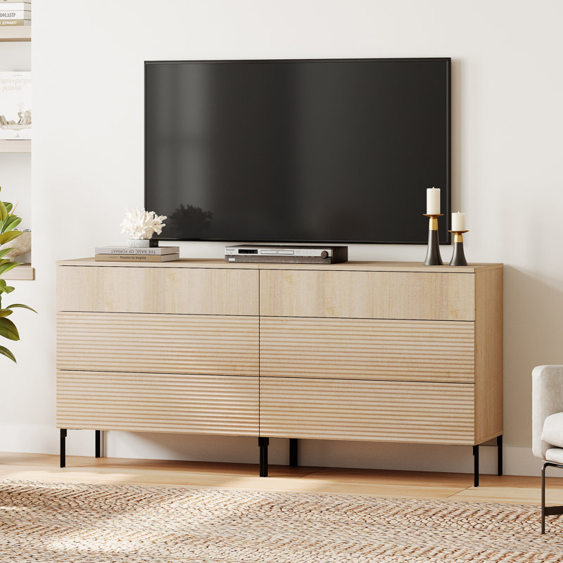 Union Rustic Modern 6 Drawer Dresser TV Stand For Tvs, Reeded Entertainment Center, Wood TV Console With Storage For Living Room