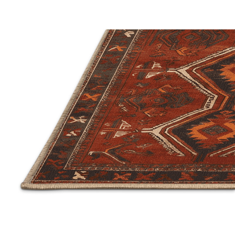 Tapis brun turc lavable à la machine, Rond 3 pi