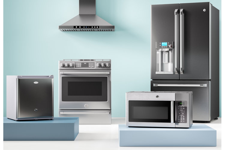 display of stainless steel kitchen appliances