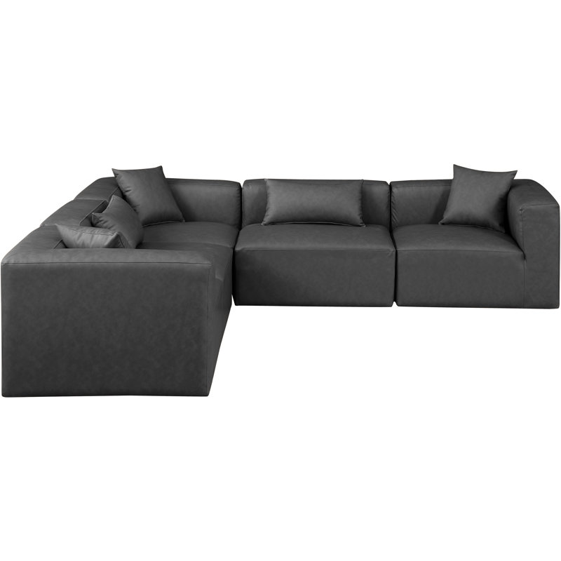 Houswerth Upholstered L-Shaped Sectional Reversible, Charcoal Vegan Leather