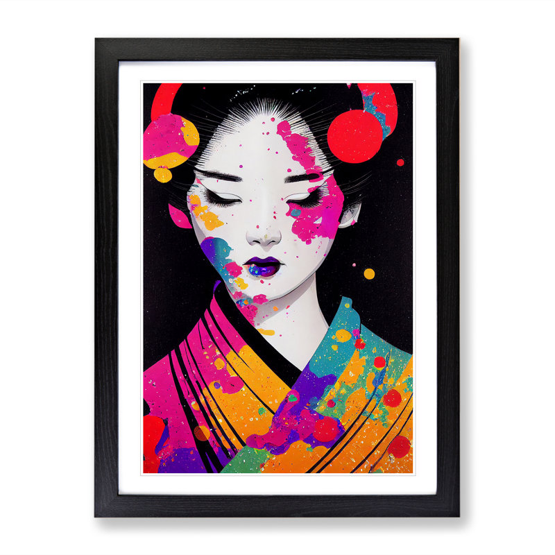 Geisha No.5 - Single Picture Frame Painting, Black, 64cm H x 46cm W x 2cm D