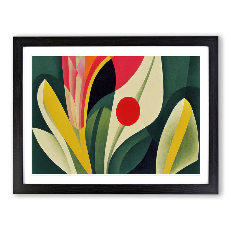 Floral Abstract - Single Picture Frame Print, Black, 46cm H x 64cm W x 2cm D