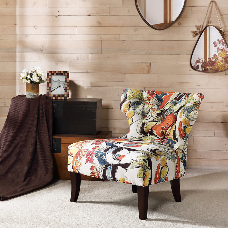 Fauteuil d'appoint élégant avec capitonnage à boutons, design attrayant et pieds en bois massif.