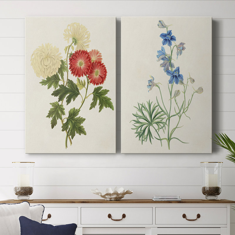 Fleurs des saisons I - Toile tendue avec châssis de qualité supérieure - Prêt à être accroché, H 48 po x l 64 po