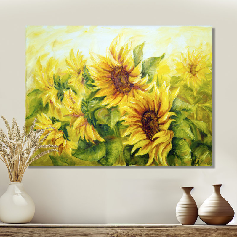 Bright Yellow Sunny Sunflowers - impression d'art graphique, H 12 po x l 20 po, Toile tendue, Ne s’applique pas