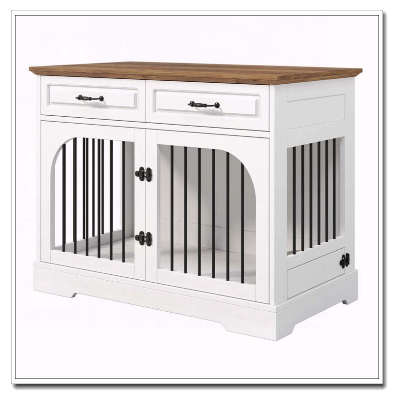 Caisse de ferme pour chien, 43,3 po brun + blanc