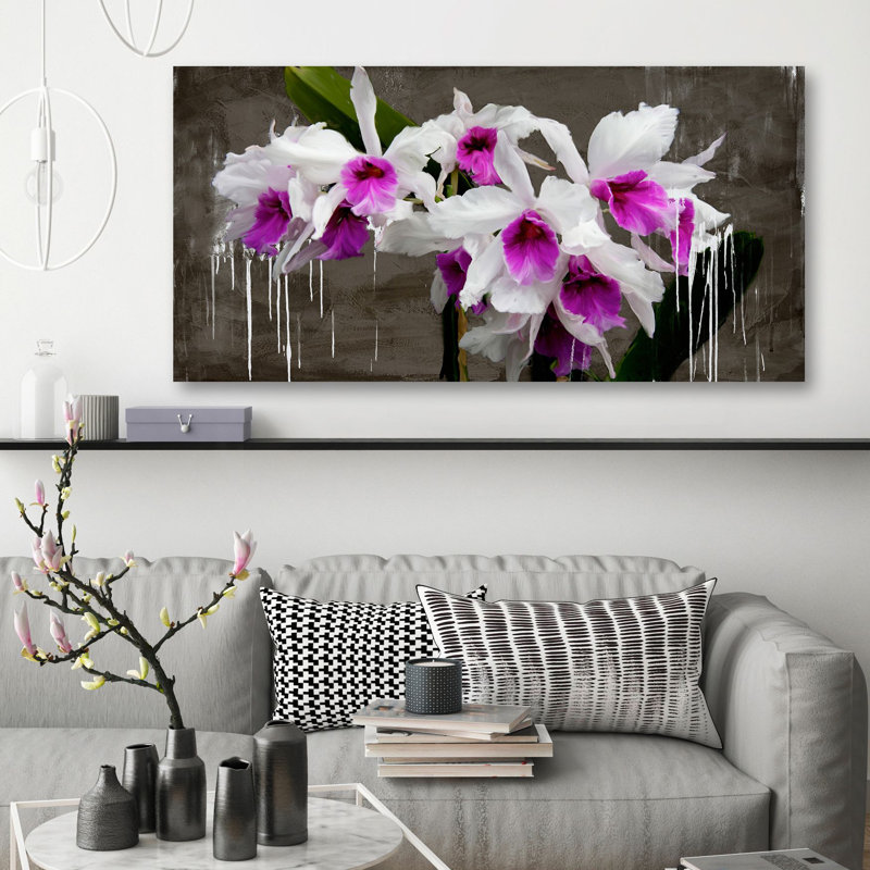 Orchid Blackboard 1 Piece Wrapped Canvas Painting, 50cm H x 100cm W x 4cm D