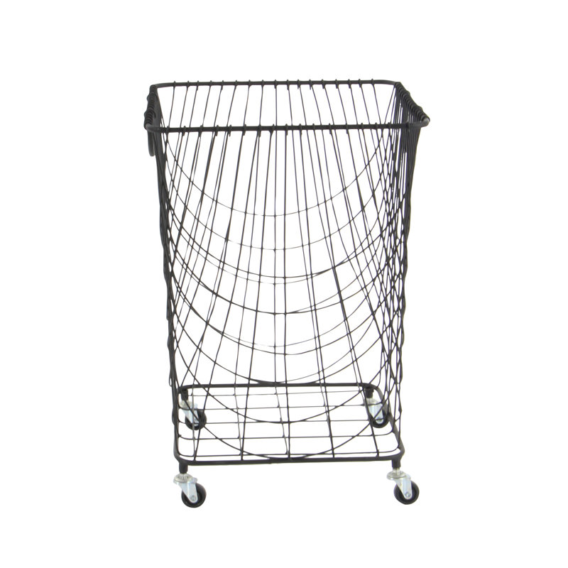 Metal Deep Set Metal Mesh Laundry Basket Storage Cart with Wheels and Handles, Black, Small ( 24" H x 16" W x 16" D)