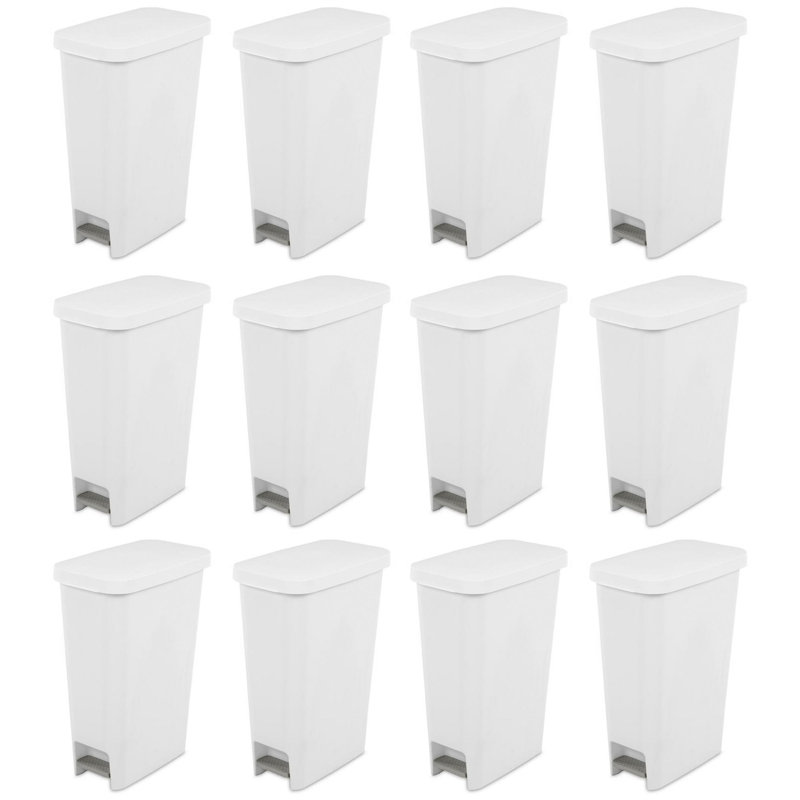 Sterilite 11 Gal. Slim Handsfree Portable Wastebasket Trash Can, White (12 Pack)