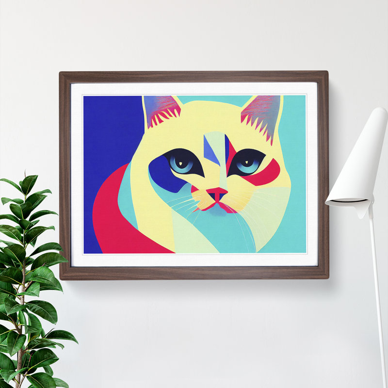 Abstract Cat Vol.3 1 Piece Single Picture Frame Wall Art, 25cm H x 34cm W x 2cm D, Walnut