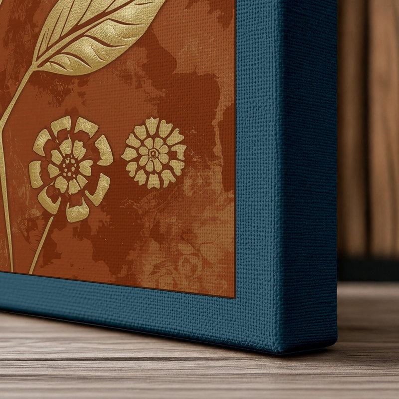 Study in Ochre Botanical - Wrapped Canvas, 18x12 - 45.7 x 30.5 cm, Teal Border