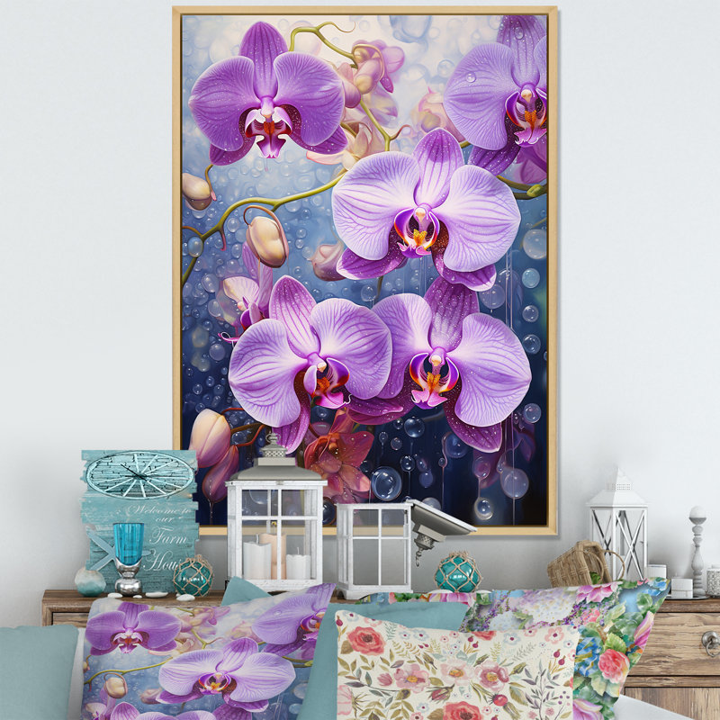 Collage d'orchidées mauves mauves sur toile, H 44 po x l 34 po x P 1,5 po, Cadre naturel flottant