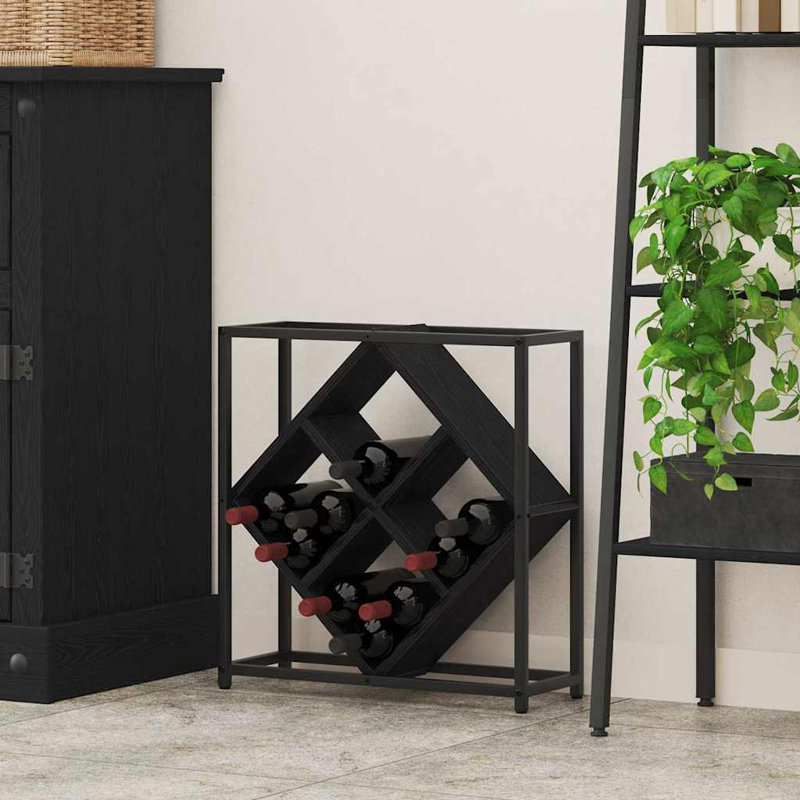 Wine Rack Engineered Wood Storage Organizer Modern Indoor Stylish Home, Black Oak