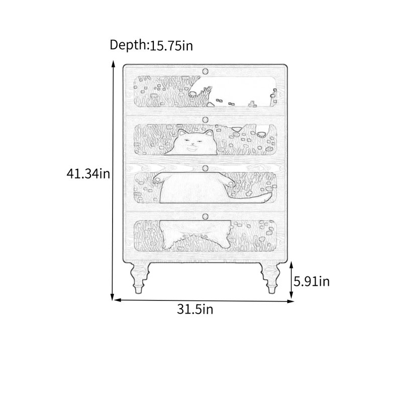 Four Drawer Storage Cabinet with Brass Handles