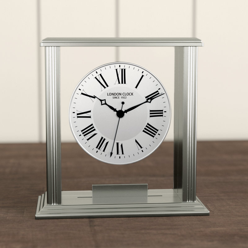 Traditional Analogue Metal Tabletop Clock, Silver