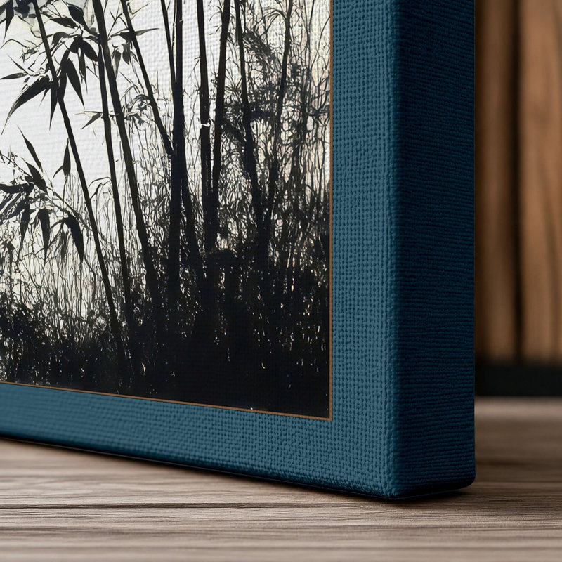 Misty Mountain Bamboo Japandi - Print, 24x16 - 61.0 x 40.6 cm, Teal Border