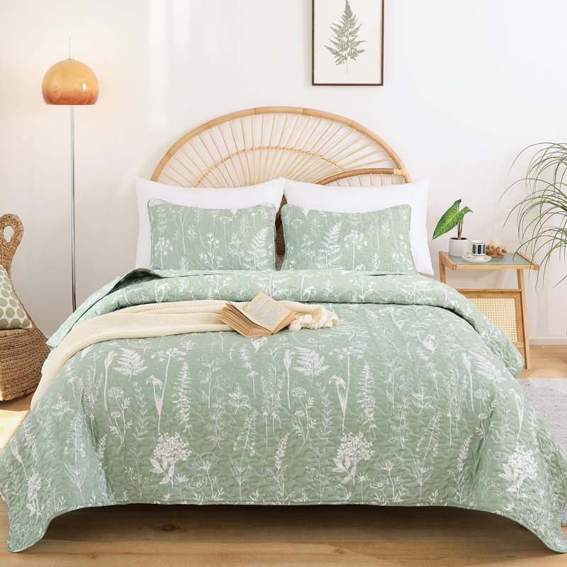 Courtepointe Sage Green, Très grand édredon + 2 taies décoratives