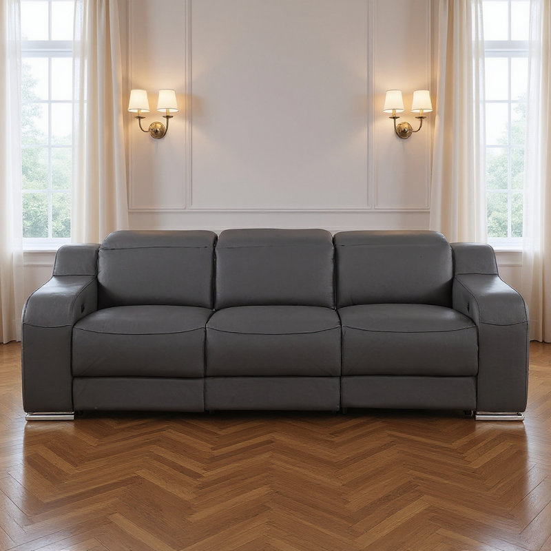 Canapé inclinable 103 po en cuir italien gris foncé USB