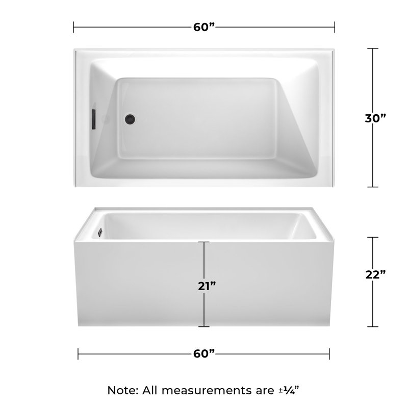 Grayley 60'' x 32'' Soaking Acrylic Bathtub, Left-Hand Drain, Matte Black