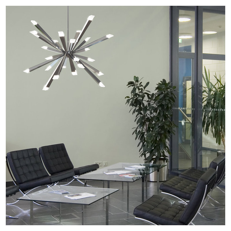Lustre à un niveau Starburst, Laiton brossé, H 19,9 po x l 29,5 po x P 29,5 po