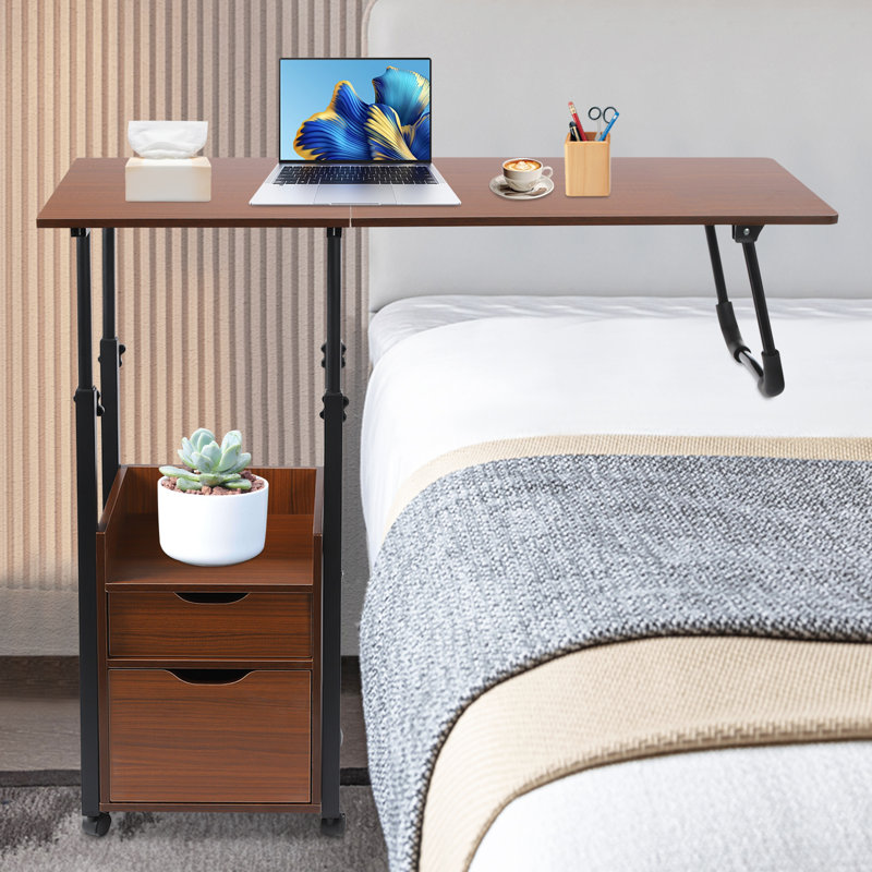 Overbed Table with Wheels-Height Adjustable Over Bed Desk, Blue