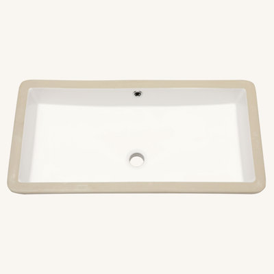 28"X14" White Ceramic Rectangular Undermount Bathroom Sink With Overflow