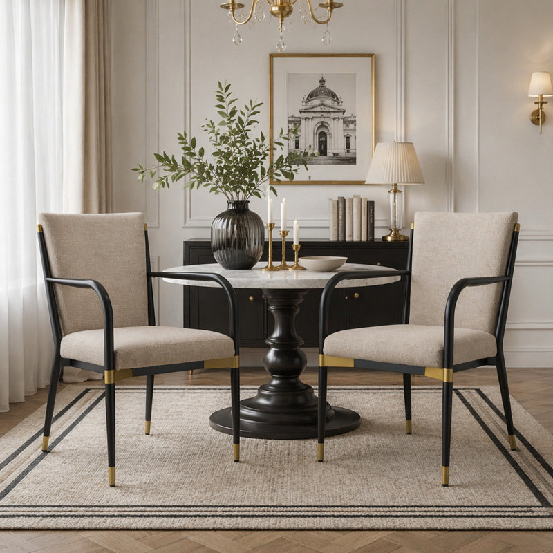 MODERN DINING ARM CHAIR, Black+Brown