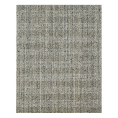 Tapis en laine à carreaux gris et beige 9 pi x 12 pi