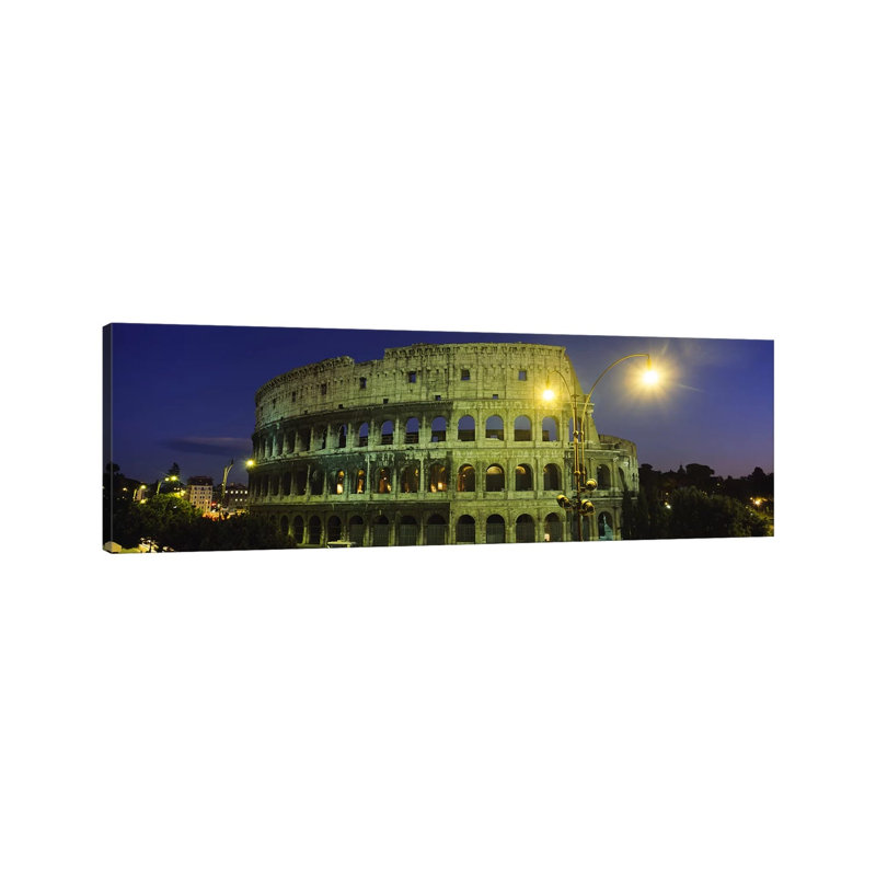 Ancient Building Lit Up At Night, Coliseum, Rome, Italy - Wrapped Canvas Panoramic Print, 30.48 cm H x 91.44 cm W x 1.91 cm D