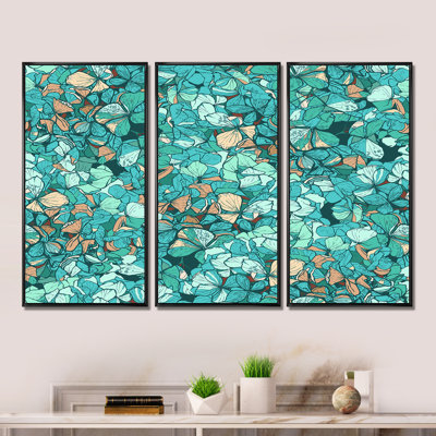 Turquoise Blue Flowers - 3 pièces, reproduction sur toile flottante