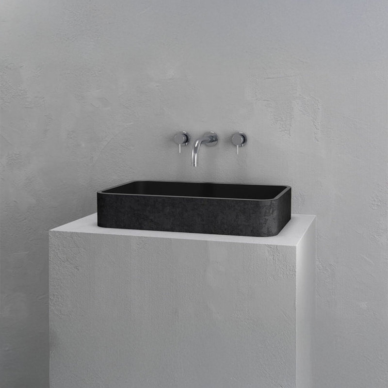 Vast Studio Textured Concrete Rectangular Countertop Bathroom Sink, Black
