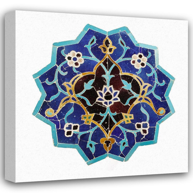 «Bungalow Rose Inconnu», art perse de la galerie d'art perse du 15e siècle, titre: mosaïque, H 28 po x l 28 po