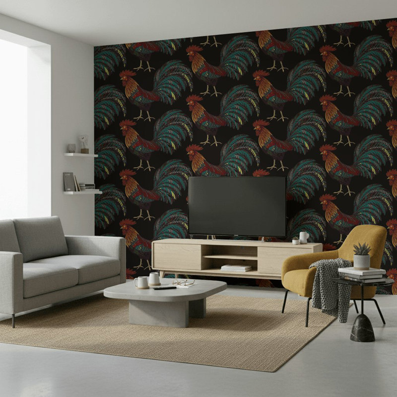 Rooster Wallpaper Abstract Vibrant Wall Mural