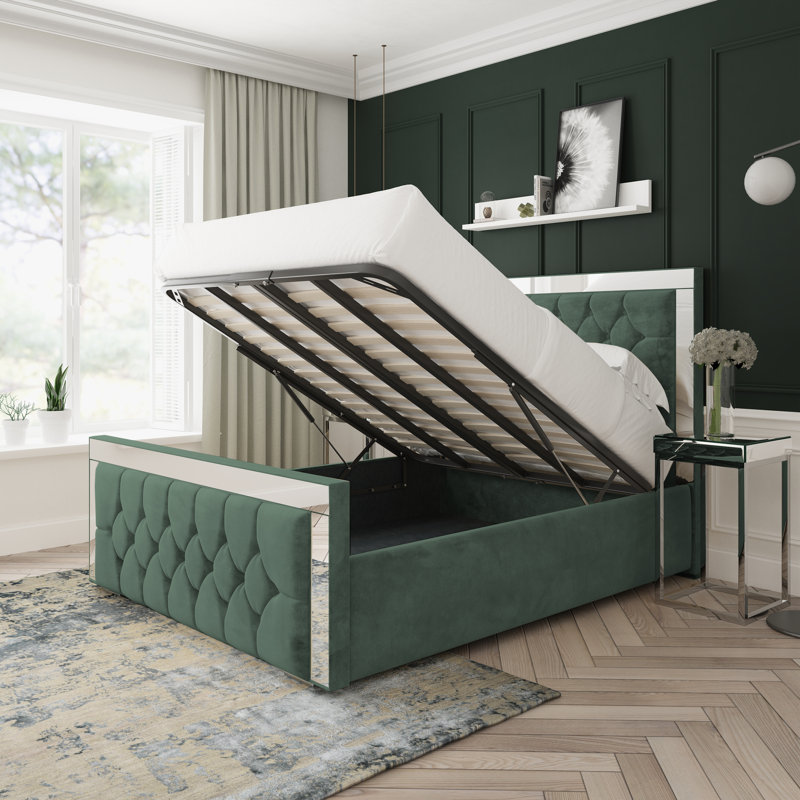Chesterfield Mirror Upholstered Ottoman, Single (3'), Green