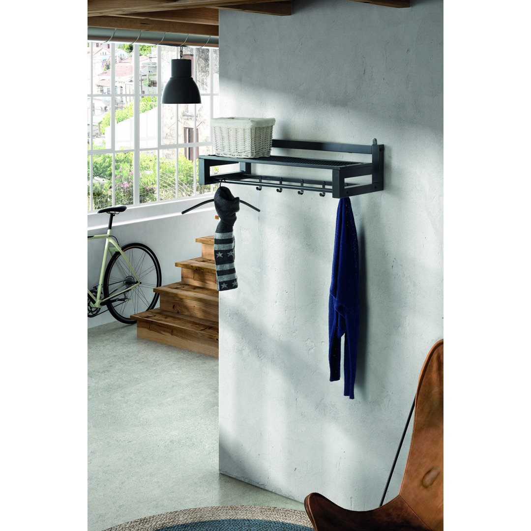 Fuiloro 4 - Hook Wall Mounted Coat Rack with Storage in Grey