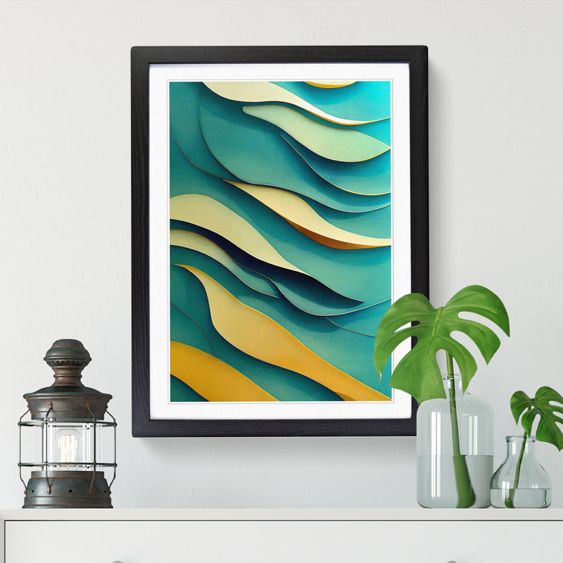 Cassady Ocean Abstract Layers - Single Picture Frame Print, Oak, 64cm H x 46cm W x 2cm D