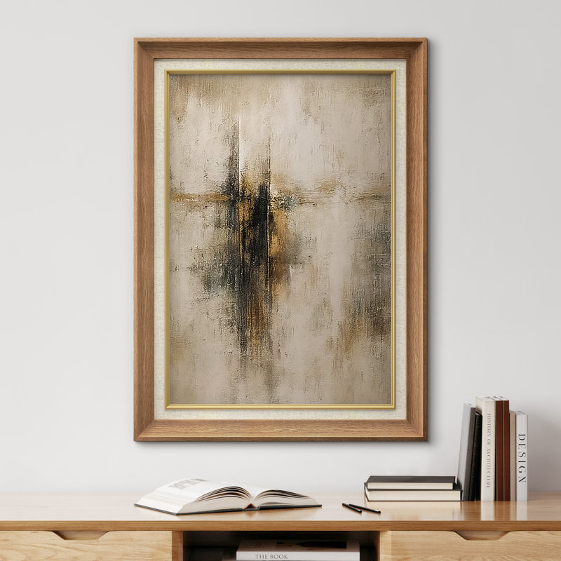 Œuvre encadrée de qualité supérieure - reproduction abstraite rétro pour décoration de salon - 26 po x 36 po, Naturel