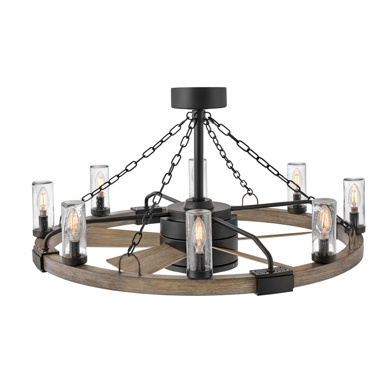 Sawyer 36" LED Indoor/Outdoor Farmhouse Smart Fandelier w/ 28" Fan, Matte Black, Driftwood