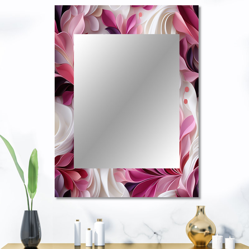 Rose et blanc abstrait vagues sérénité - miroir abstrait, miroir mural abstrait unique, impression sur métal, 40 po x 30 po