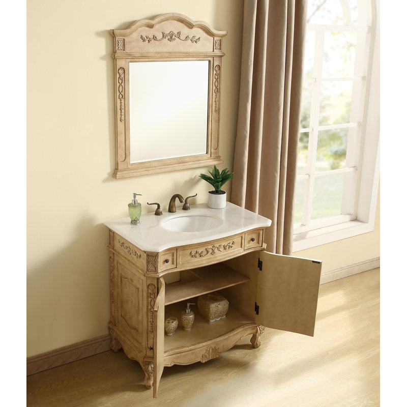 Lunette Single Bathroom Vanity Set, Antique Beige, Antique White, 36"