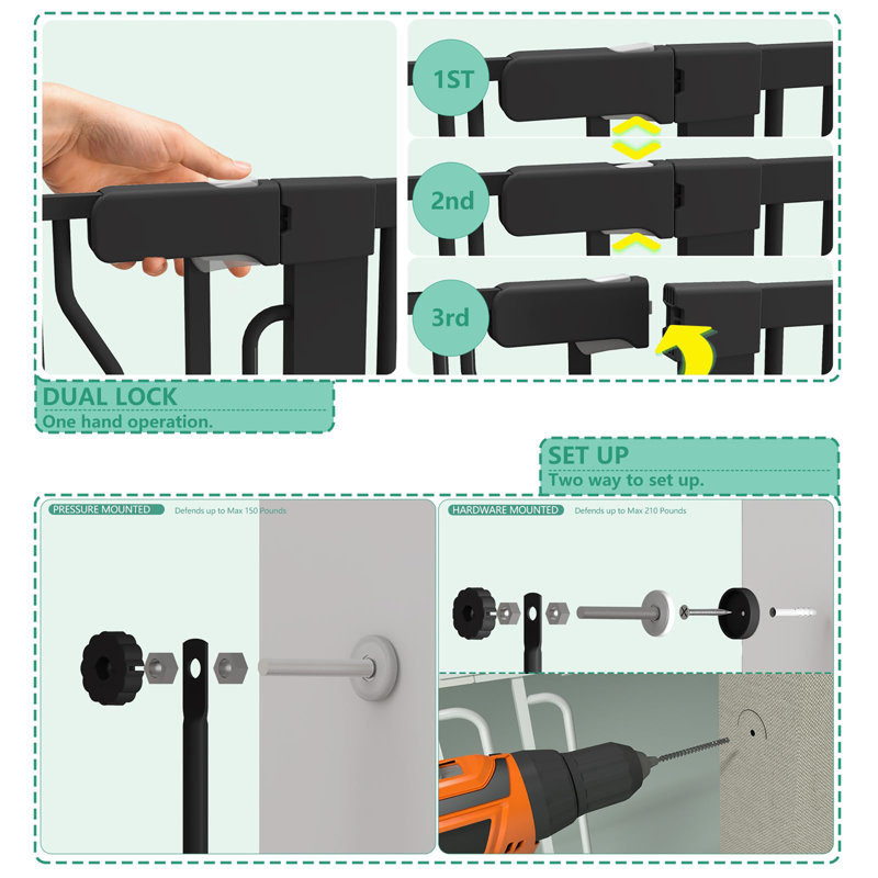 Barrière pour chat 51 po pour chat très grande 51 po à 48,7 po de largeur à fermeture automatique avec ensembles d'extension de 5,5 po et 8,26 po