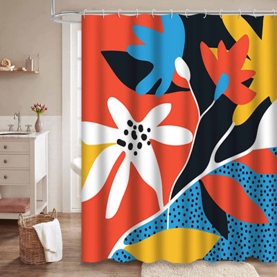Rideau de douche abstrait à fleurs abstraites avec 12 crochets