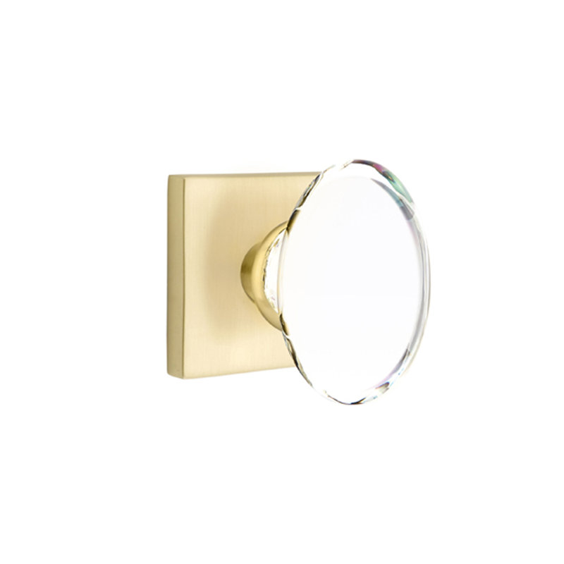Ensemble de boutons d'intimité Emtek avec rosette carrée et bouton en verre Hampton, Laiton satiné