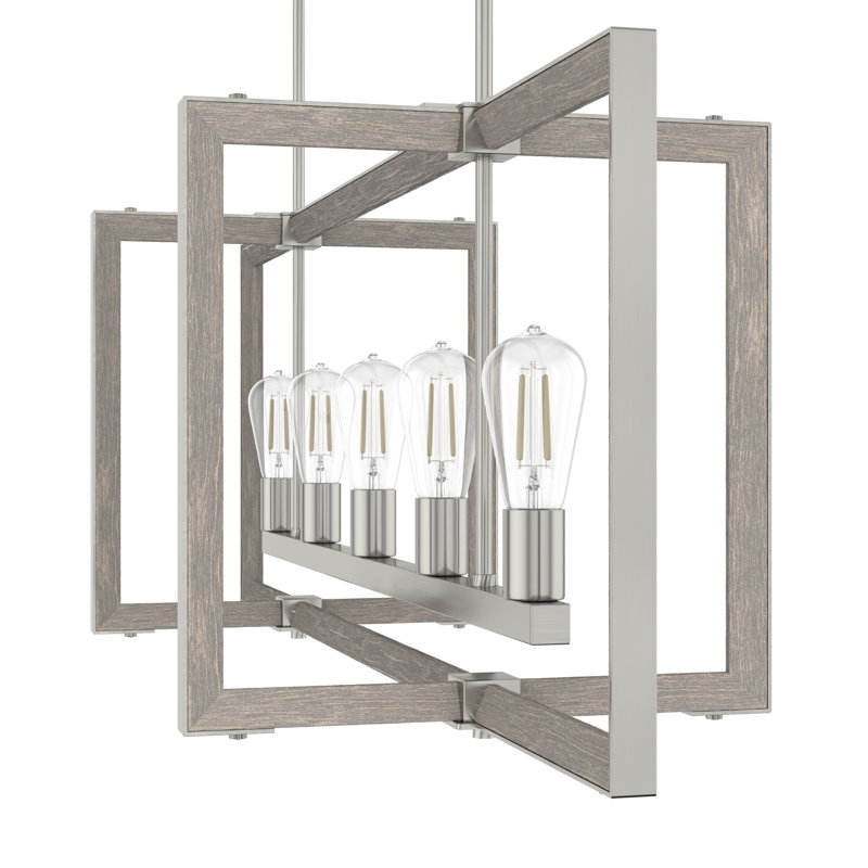 Woodburn 5 Light Linear Geometric Chandelier, Brushed Nickel
