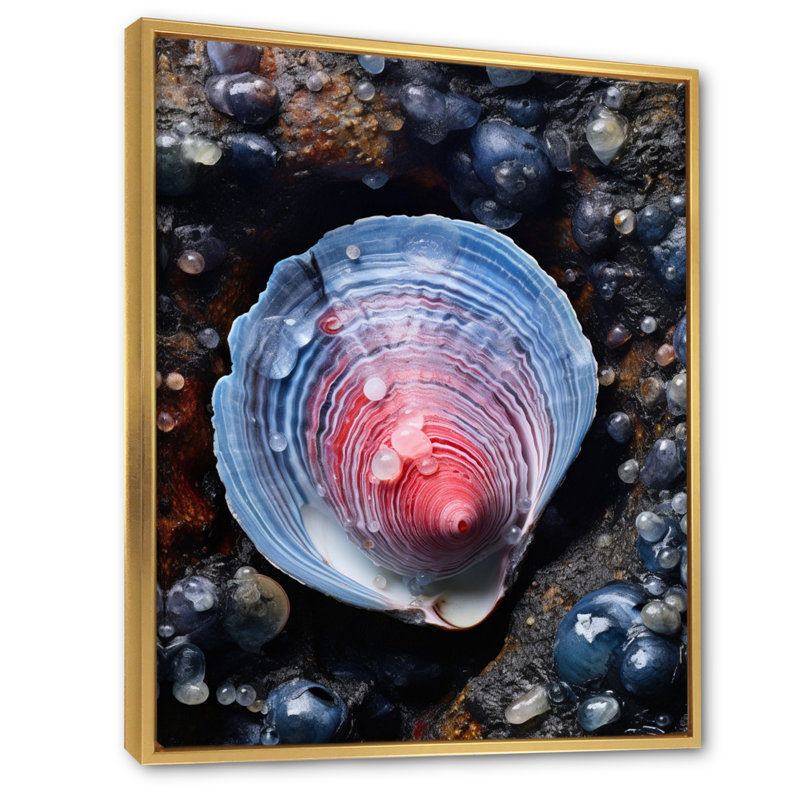Palourdes bleues - profondeurs tachetées - imprimé, H 20 po x l 12 po x P 1 po, Cadre flottant doré