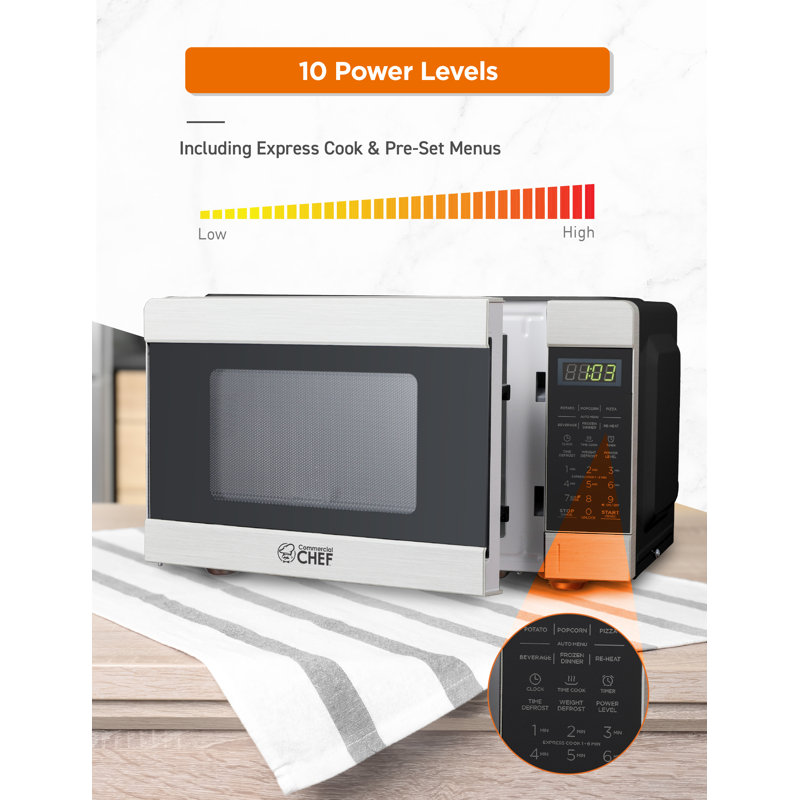 CHM Series COMMERCIAL CHEF 0.9 Cu Ft Countertop Microwave with 10 Power Levels, Black