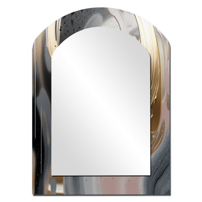 Abstract Golden And Pink Infinity Rivers IV - Gold Modern Arch Wall Mirror